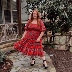Red Plaid Midi Flannel Dress
